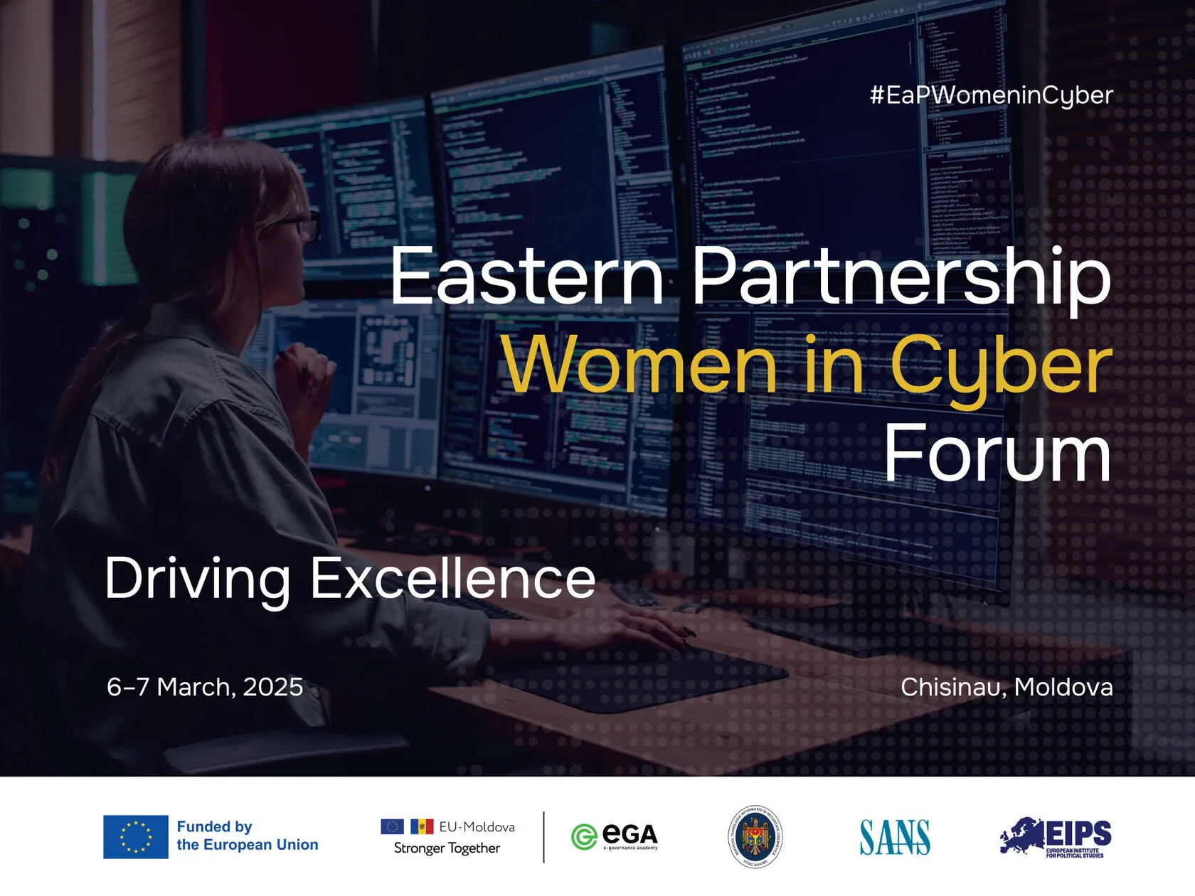Afișul forumului Eastern Partnership Women in Cyber, 6-7 martie 2025, Chișinău